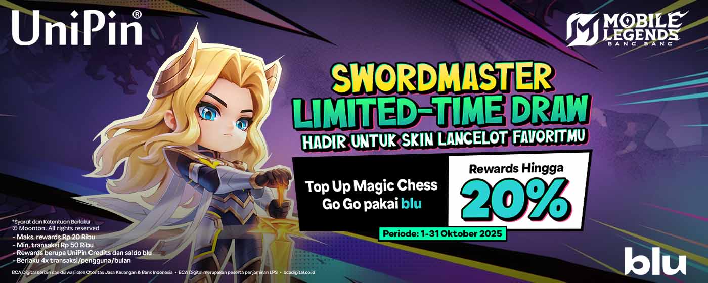Top Up Magic Chess Go Go di UniPin pakai blu dan dapatkan Rewards 20%